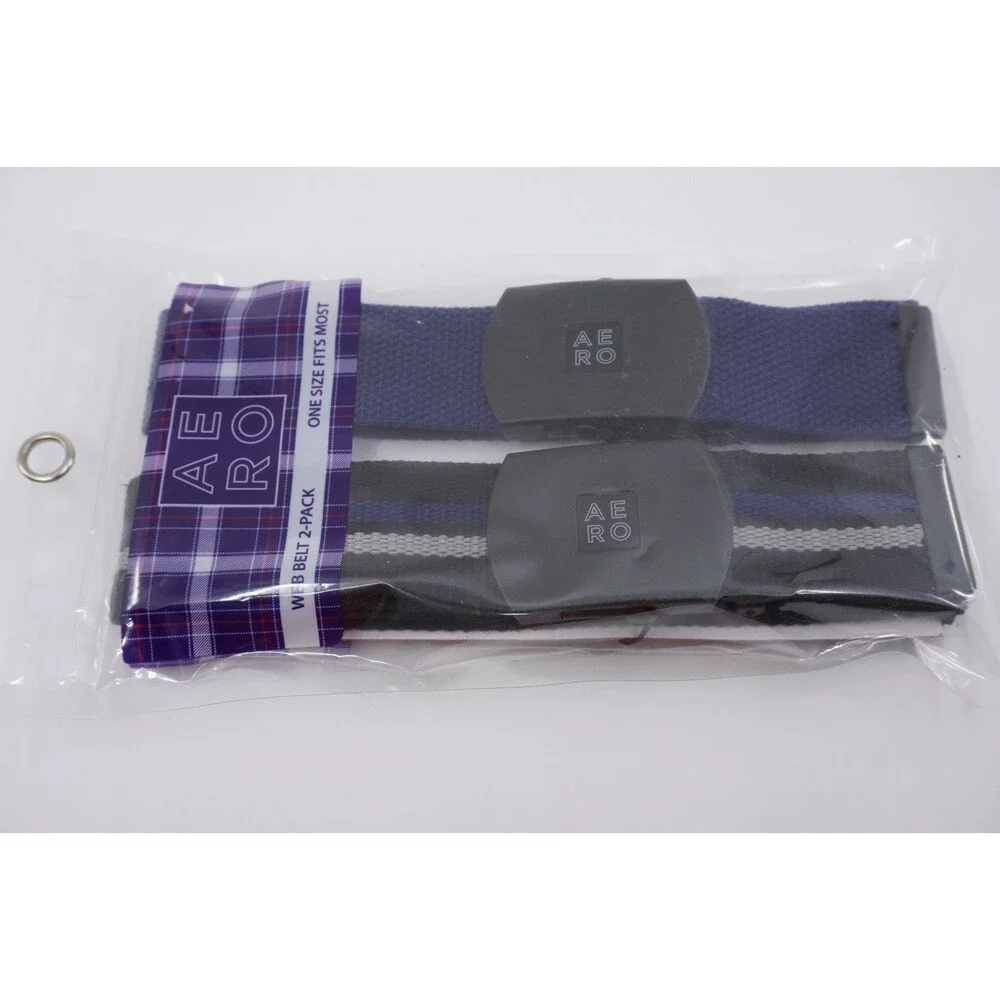 Aeropostale Web Belt(s) 2 Pack Mens Navy Blue & Black W/Stripe OSFM
